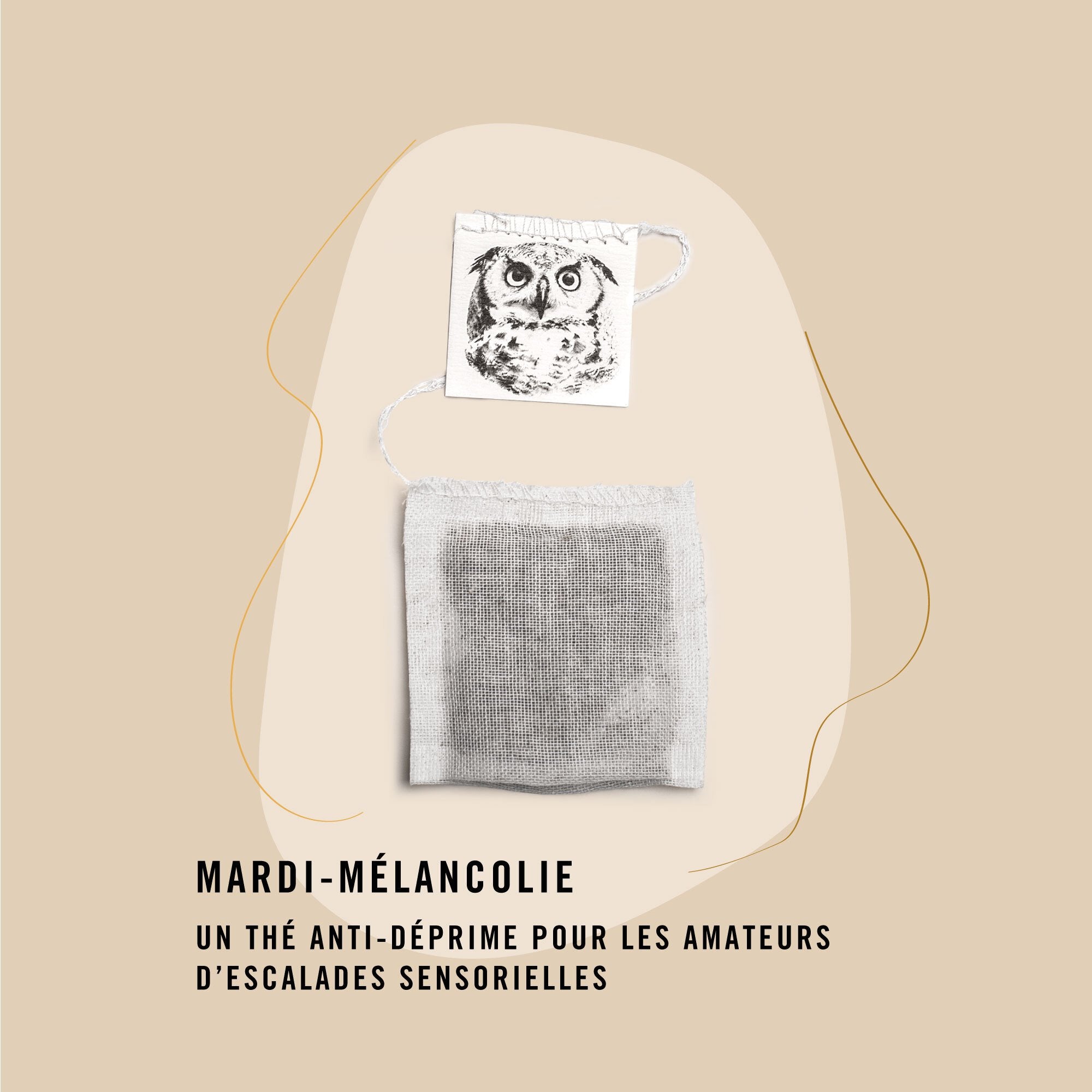 Sachet de thé personnalisé par Le Beau Thé pour un mariage champêtre avec le thé Mardi Mélancolie, cadeau d’invité idéal