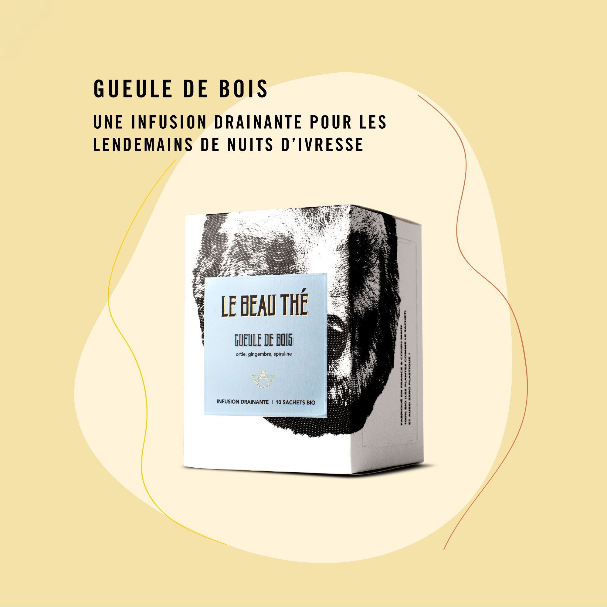 Sachet de thé personnalisé par Le Beau Thé pour un mariage LGBT infusion drainante Gueule de Bois, cadeau d’invité idéal