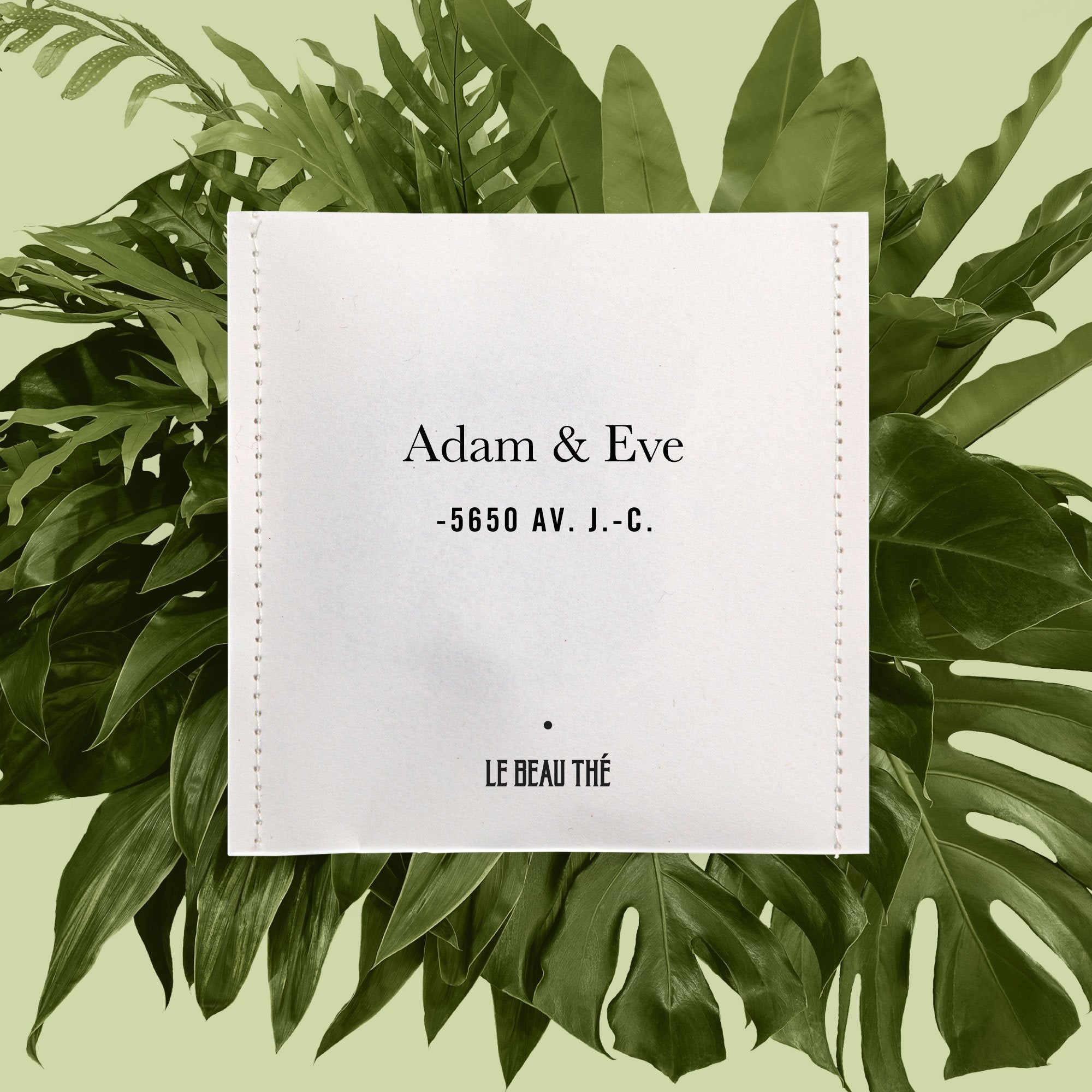 Sachet de thé personnalisé par Le Beau Thé pour un mariage nature avec Adam et Eve, cadeau d’invité idéal