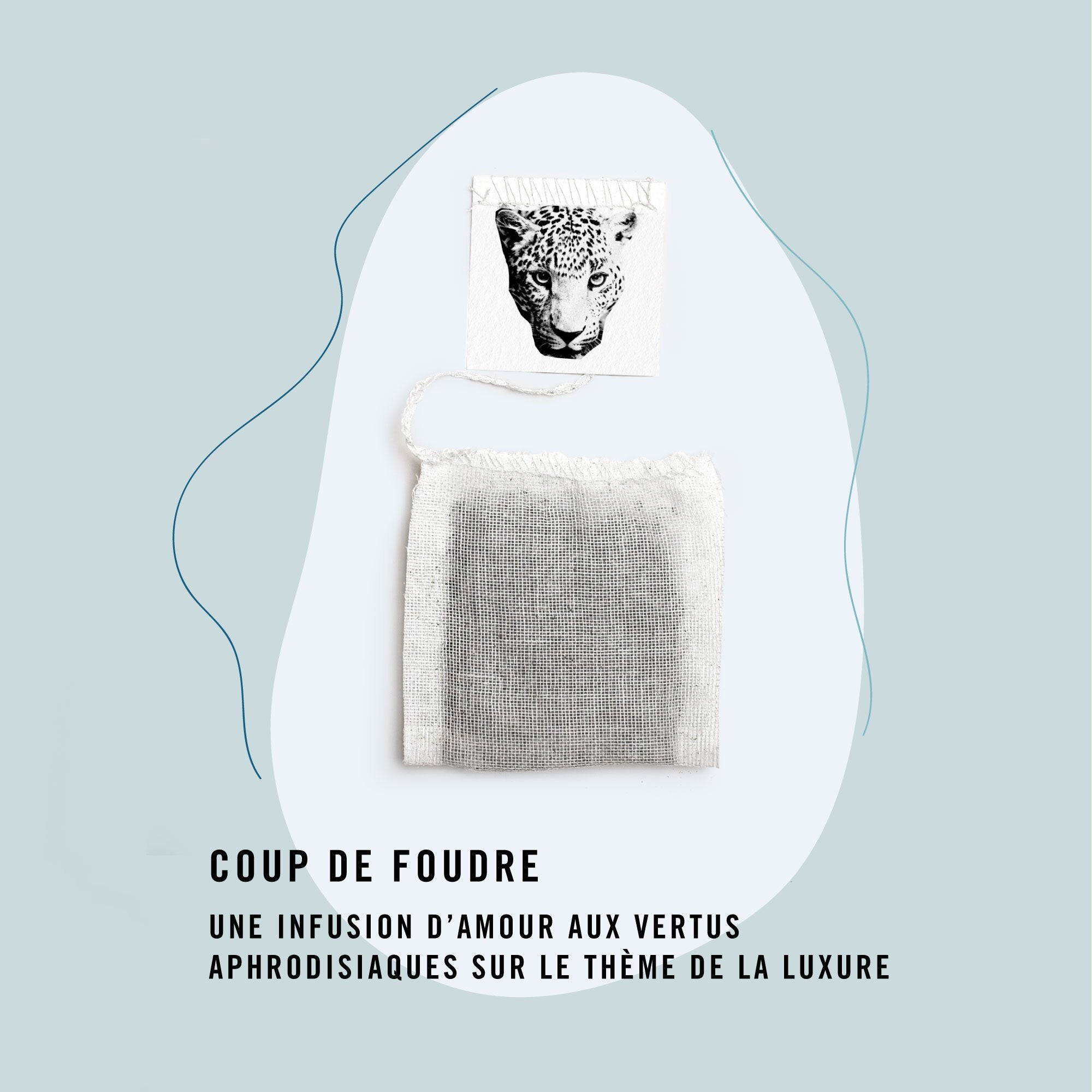 Sachet de thé personnalisé par Le Beau Thé pour un mariage hippie-chic avec l'infusion aphrodisiaque Coup de Foudre, cadeau d’invité idéal