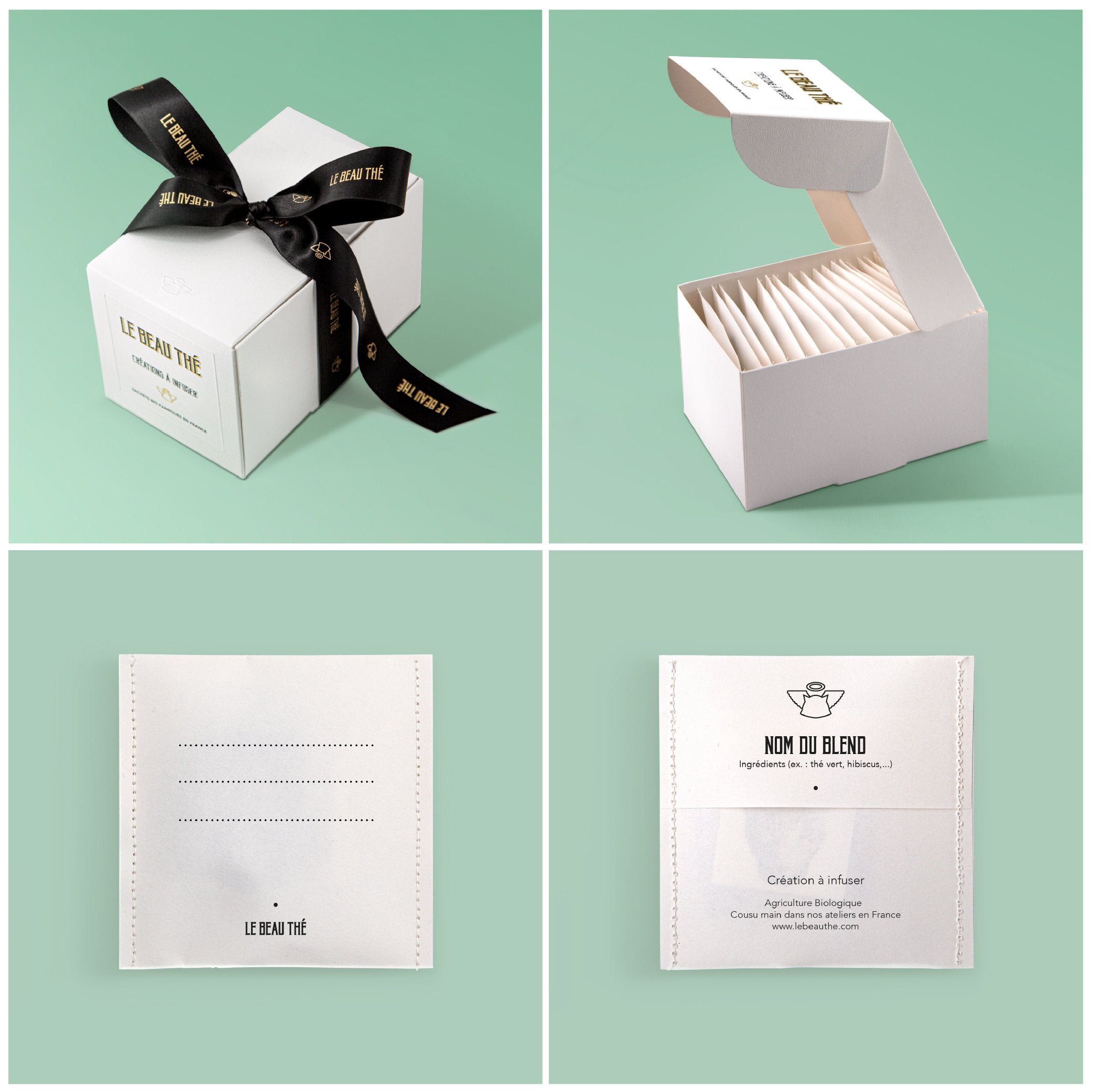 boîte de sachets de thé personnalisés par Le Beau Thé pour un mariage de princesse, cadeau d’invité idéal