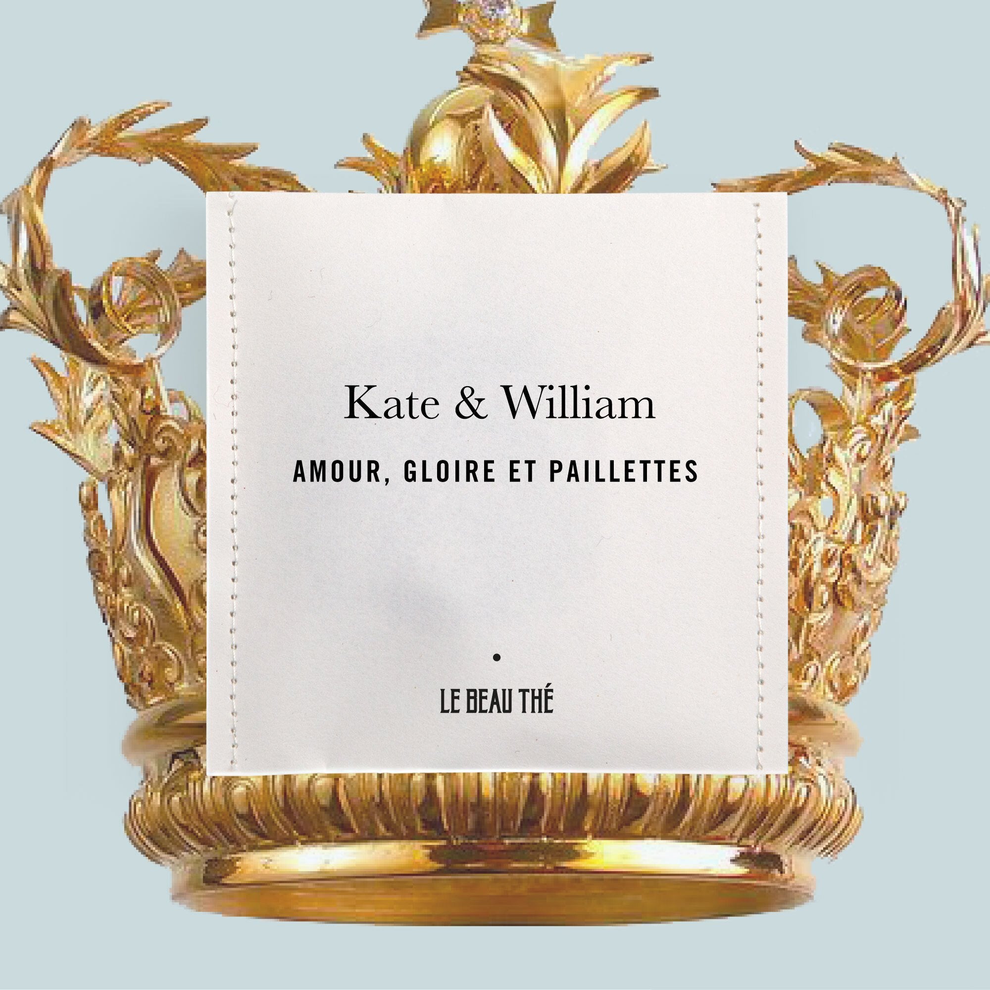 Sachet de thé personnalisé par Le Beau Thé pour un mariage de princesse avec Kate et William, cadeau d’invité idéal