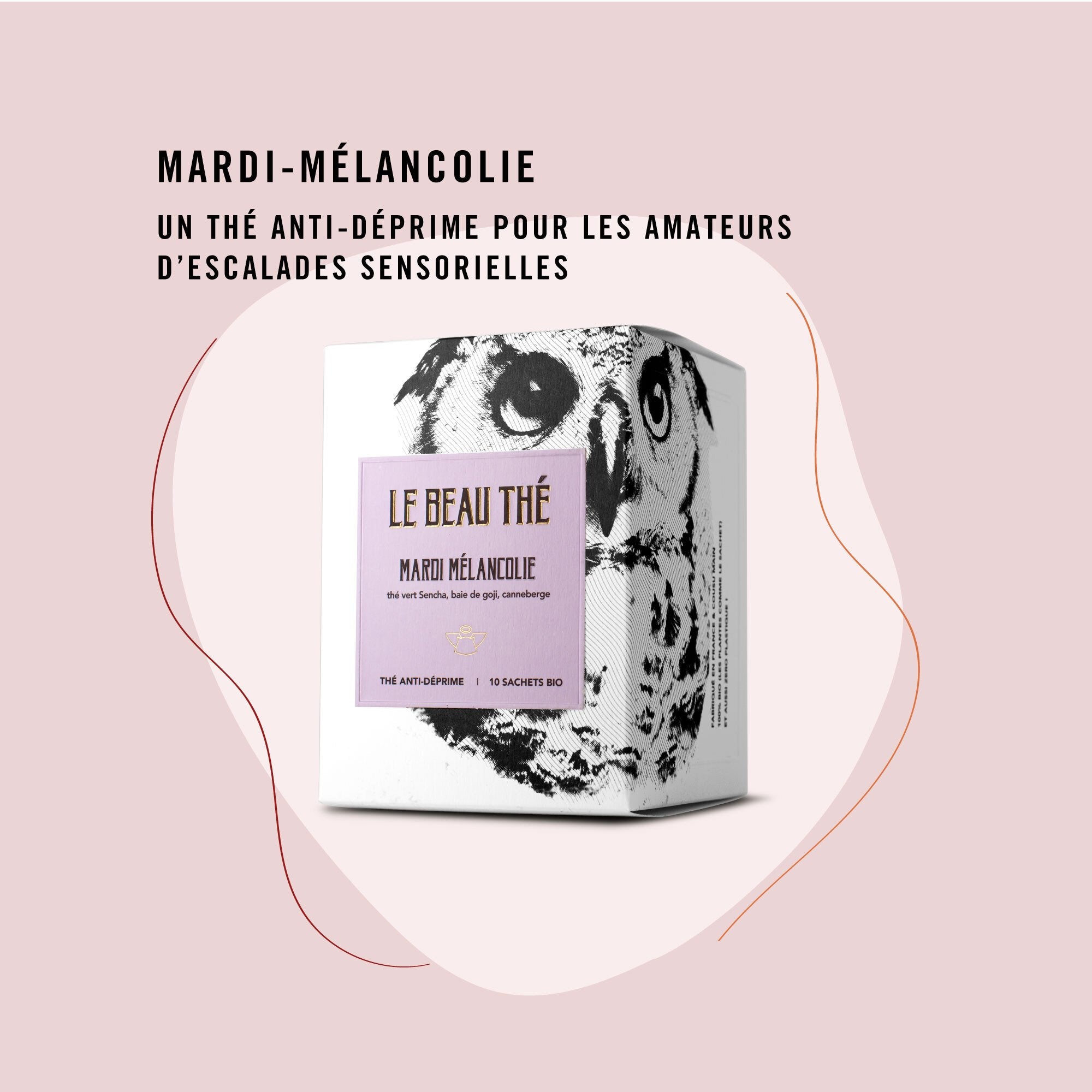 Sachet de thé personnalisé par Le Beau Thé pour un mariage shabby chic avec le thé mardi mélancolie, cadeau d’invité idéal