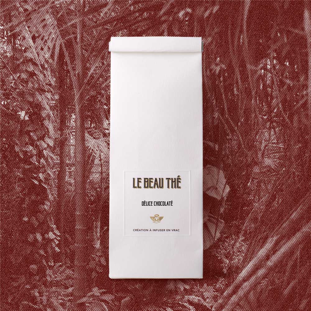 Rooibos Délice chocolaté bio par Le Beau Thé, personnalisation de sachet de thé