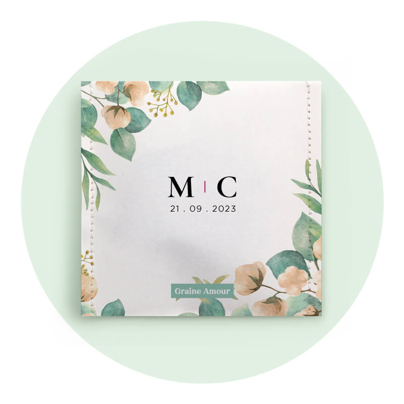 Mariage floraison d'amour | Sachet de graines personnalisé