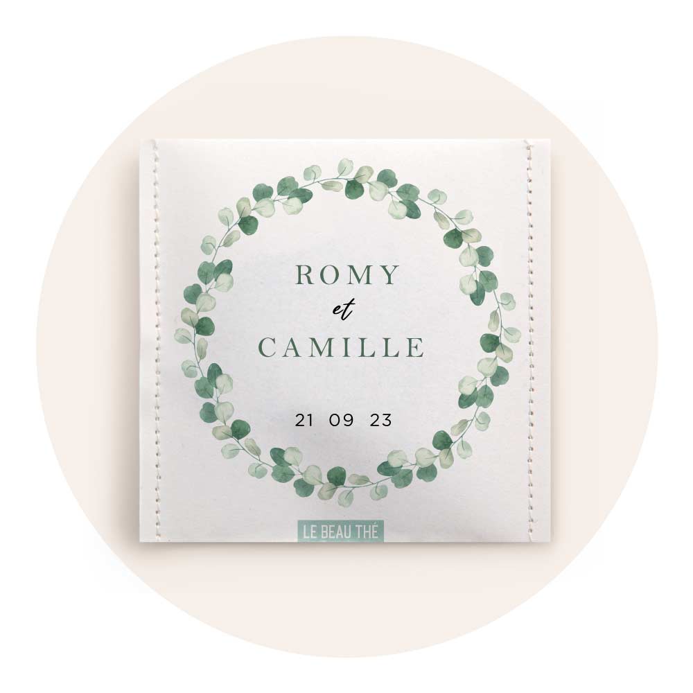Mariage couronne végétale Sachet de thé personnalisé Le Beau Thé