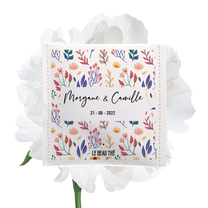 Mariage pattern fleuri | Sachet de thé personnalisé